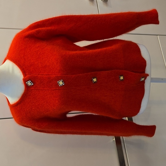 Vintage 1980s Angora Balloon Sleeves Red Cardigan Womens Size Medium - Picture 1 of 7